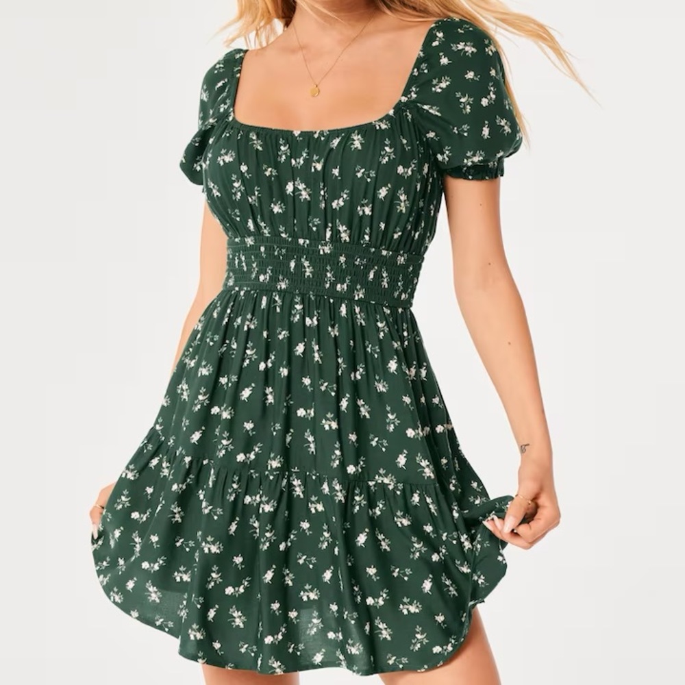 Hollister Sadie Dark Green Floral Skort Dress